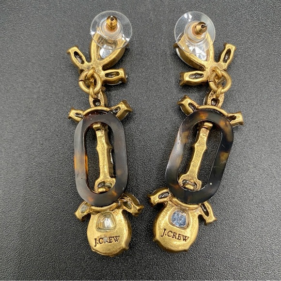 J.Crew Signed Tortoise Shell and Chunky Sparkly Dangle Earrings - Picture 3 of 11